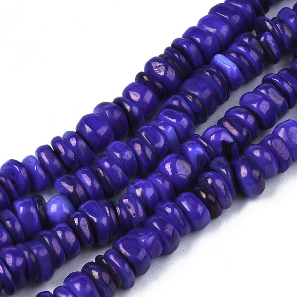 

PandaHall Natural Trochid Shell/Trochus Shell Beads Strands, Dyed, Flat Round, Medium Blue, 5~10x1~7mm, Hole: 1mm, about 94pcs/strand...