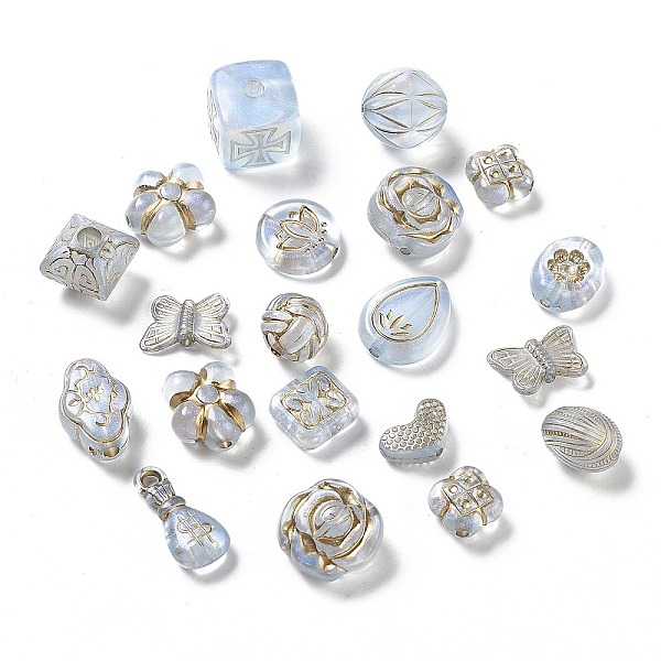 

PandaHall Transparent Acrylic Beads, Golden Metal Enlaced, Mixed Shape, Light Steel Blue, 8.5~20x9~17x4mm, Hole: 1.8mm, about 15~30pcs/set...