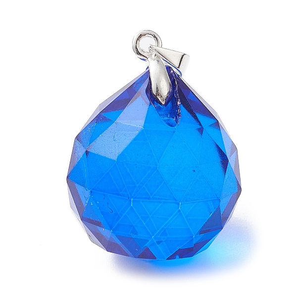 

PandaHall Faceted Teardrop Transparent Glass Pendant, with Brass Findings, Dodger Blue, 28x20.5mm, Hole: 4x4mm Brass+Glass Teardrop