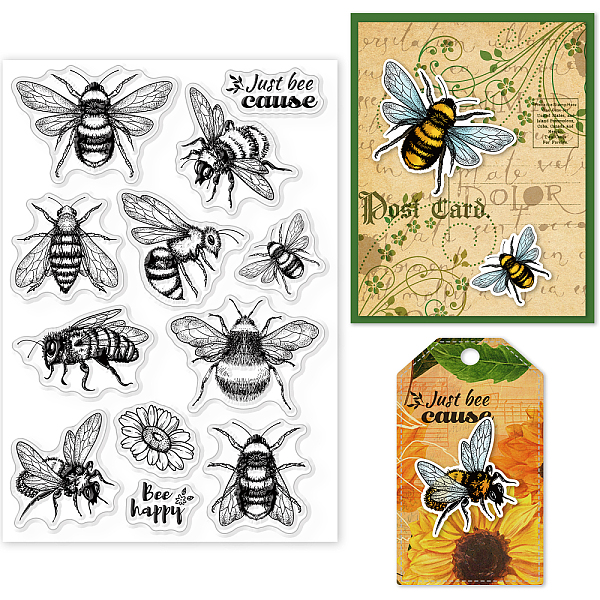 

PandaHall GLOBLELAND Spring Bee Clear Stamps for DIY Scrapbooking Decor Wasp Flower Greetings Transparent Silicone Stamps for Making Cards...