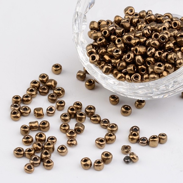 

PandaHall 6/0 Electroplated Metallic Colours Round Glass Seed Beads, Coconut Brown, 4mm, Hole: 1mm, about 495pcs/50g Glass Brown