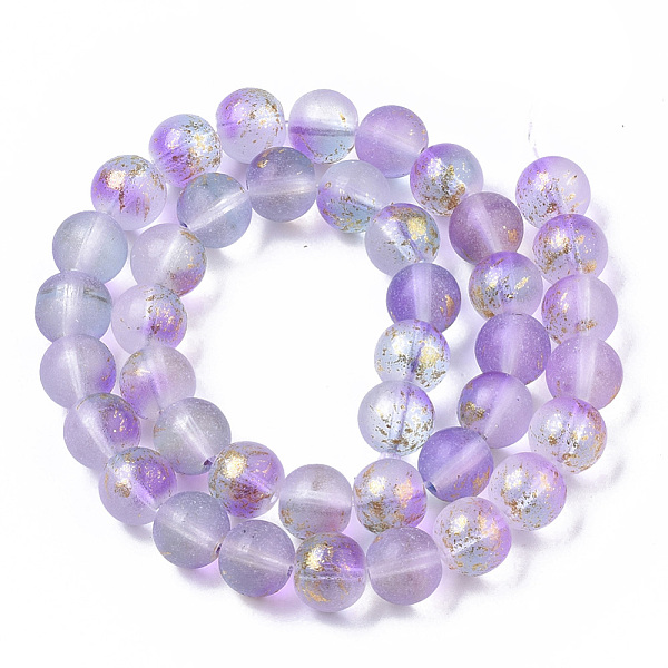 

PandaHall Frosted Spray Painted Glass Beads Strands, with Golden Foil, Round, Medium Purple, 10~11mm, Hole: 1.4~1.6mm, about 39~42pcs/Strand...