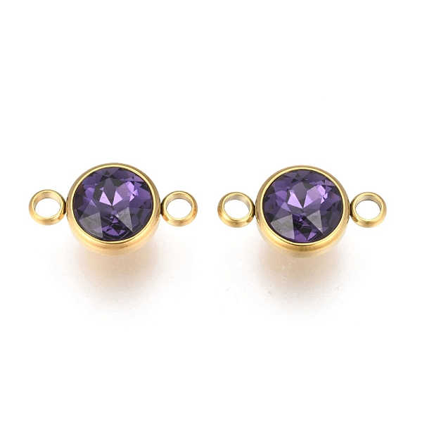 

PandaHall K9 Glass Links connectors, Faceted, with 304 Stainless Steel Findings, Ion Plating (IP), Flat Round, Golden, Amethyst..., Purple