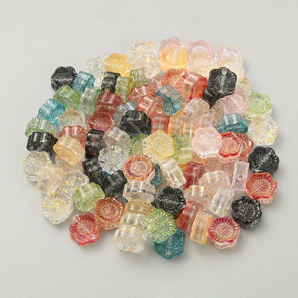 

PandaHall Handmade Lampwork Beads, Sunflower Beads, Mixed Color, 12.5x12x6mm, Hole: 1~1.2mm Lampwork Flower Multicolor