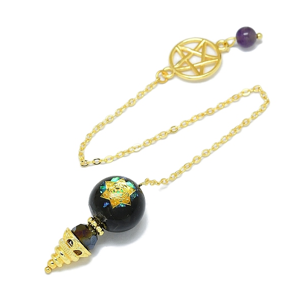 

PandaHall Round Resin Dowsing Pendulum Big Pendants, Natural Obsidian Chip Inisde and Cadmium Free & Lead Free Golden Plated Brass Findings...
