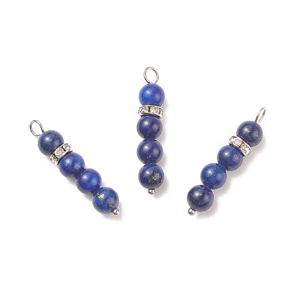 

PandaHall Natural Lapis Lazuli Pendants, with Platinum Tone Brass Crystal Rhinestone Spacer Beads, 30~34x6.5mm, Hole: 3.3mm Lapis Lazuli..., Clear