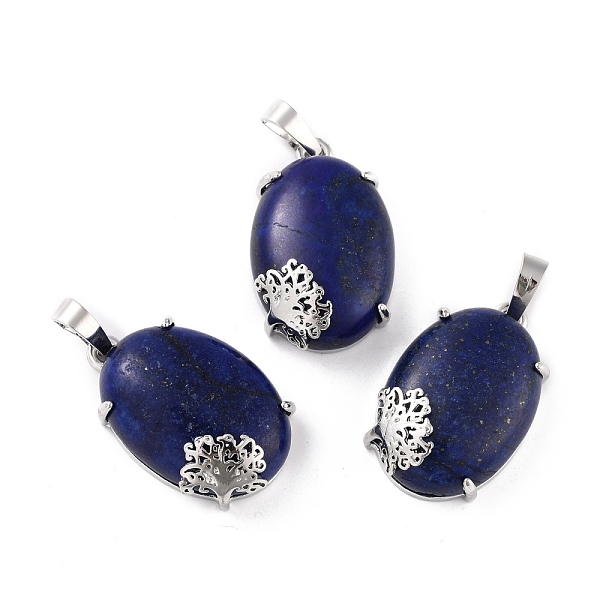

PandaHall Natural Lapis Lazuli Pendants, with Platinum Tone Brass Findings, Cadmium Free & Lead Free, Oval with Tree, 28~29.5x18.5x9.5mm...