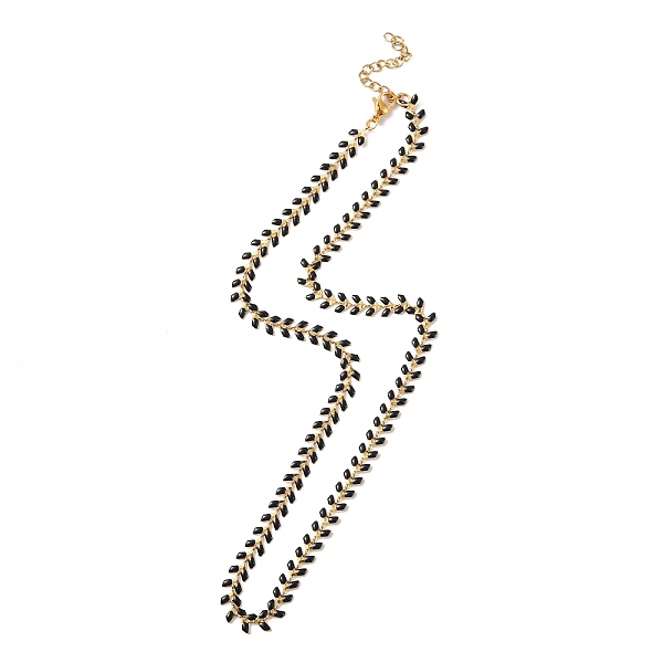 

PandaHall Enamel Ear of Wheat Link Chain Necklace, Vacuum Plating 304 Stainless Steel Jewelry for Women, Black, 17-1/2~17-5/8 inch...