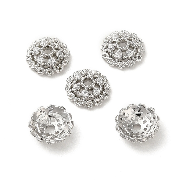 

PandaHall Rack Plating Brass Beads Caps, with Clear Cubic Zirconia, Long-Lasting Plated, Lead Free & Cadmium Free, Flower, Platinum, 6x6x2mm...