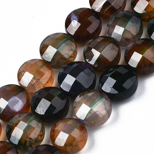PandaHall Natural Agate Beads Strands, Dyed, Faceted, Flat Round, Dark Slate Gray, 9.5~10.5x9.5~10.5x6~8mm, Hole: 0.7~1.2mm, about...