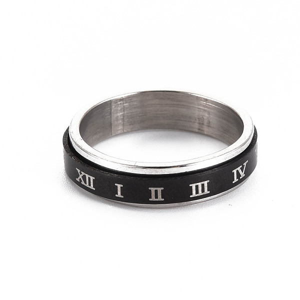 

PandaHall Roman Numerals Finger Ring, 201 Stainless Steel & Alloy Flat Ring for Men Women, Cadmium Free & Lead Free, Black, US Size 11 1/4...