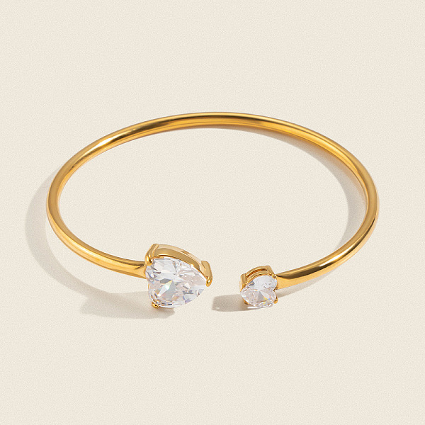 Bracelets ouverts en zircon cubique transparent en forme de cœur