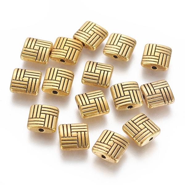 

PandaHall Tibetan Style Alloy Square Carved Stripes Beads, Cadmium Free & Lead Free, Antique Golden, 8x8x3mm, Hole: 1mm Alloy Square