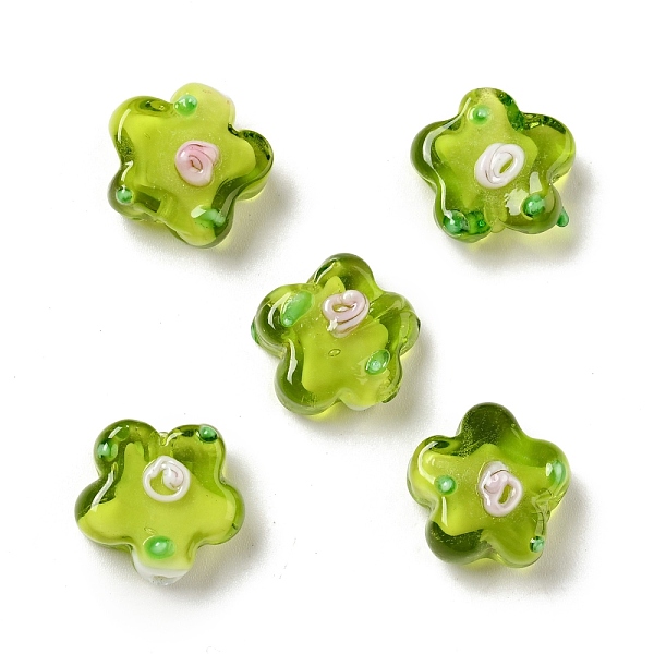 

PandaHall Handmade Lampwork Beads, Flower, Yellow Green, 14.5~15x15~15.5x6.5~8mm, Hole: 1~1.2mm Lampwork Flower