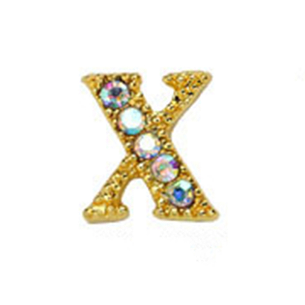 

PandaHall Alloy Gold Rhinetone Letters Nail Stud Cabochons, 3D Capital Alphabet, for Women Girls DIY Making Nail Art Design, Letter.X..., Clear