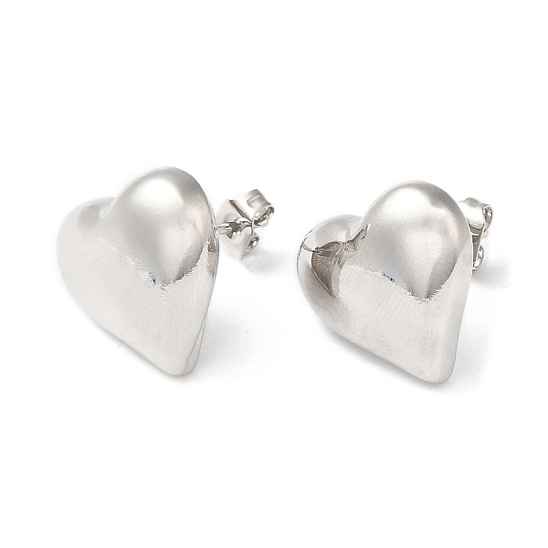 

PandaHall Rack Plating Brass Heart Stud Earrings, Platinum, 14.5x15.5mm Brass Heart