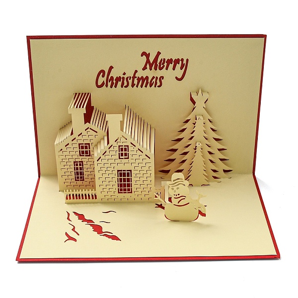

PandaHall 3D Pop Up Paper Greeting Card, with Envelope, Christmas Day Invitation Card, Castle, 300x150x115mm Paper Castle Red