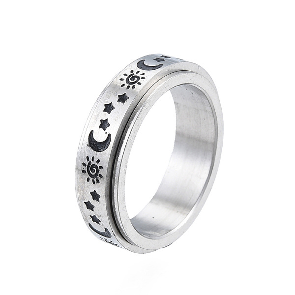 

PandaHall Sun Moon Star 201 Stainless Steel Rotating Finger Ring, Calming Worry Meditation Jewelry for Women, Stainless Steel Color, Inner...