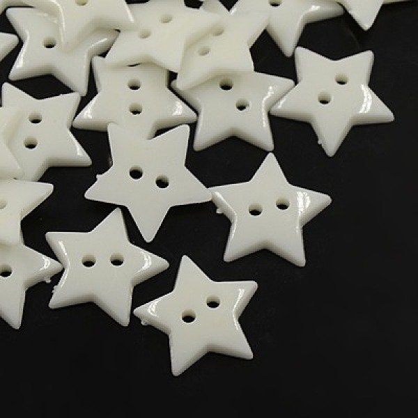 

PandaHall Acrylic Sewing Buttons, Plastic Buttons, 2-Hole, Dyed, Star, White, 19x3mm, Hole: 1.5mm Acrylic Star White
