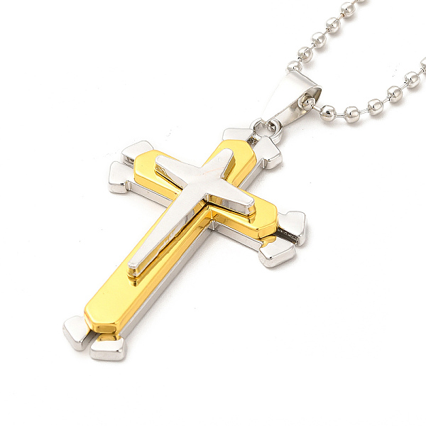 

PandaHall Alloy Cross Pandant Necklace with Ball Chains, Gothic Jewelry for Men Women, Gold, 24.41 inch(62cm) Alloy Gold