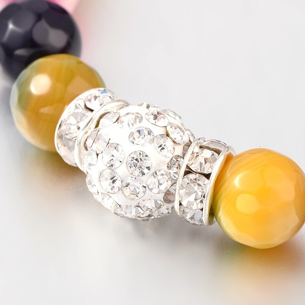 

PandaHall Faceted Natural Agate Beaded Stretch Bracelets, with Polymer Clay Rhinestone Beads and Platinum Tone Brass Middle East Rhinestone..., Clear
