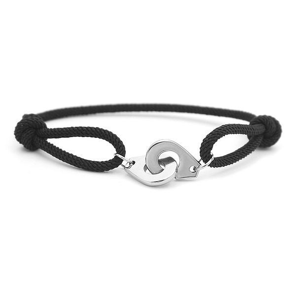 

PandaHall 316L Surgical Stainless Steel Handcuff Link Bracelet, Polyester Braided Cord Adjustable Bracelet for Men Women, Black, 7-7/8 inch...