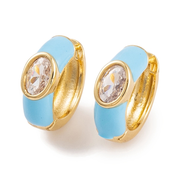 

PandaHall Rack Plating Brass Cubic Zirconia Enamel Earrings, Cadmium Free & Lead Free, Oval, Hoop Earrings, Real 18K Gold Plated, Sky Blue...