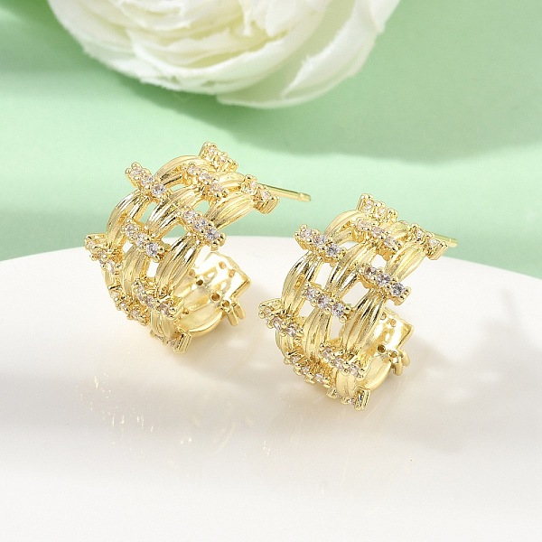 Boucles d'oreilles en laiton avec micro pavé de zircone cubique transparente pour femmes