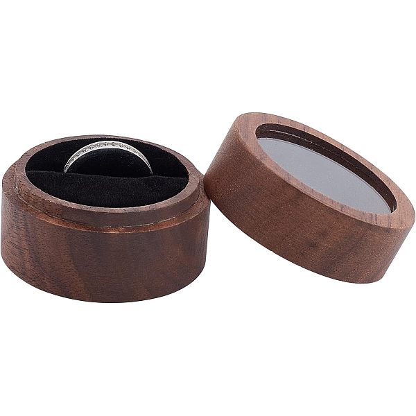 

PandaHall FINGERINSPIRE Walnut Wooden Ring Box 5x3.6cm Round Wooden Jewelry Ring Box with Clear Window Small Column Rings Box with One Slots..., Brown