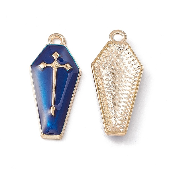 

PandaHall Alloy Enamel Pendants, Coffin with Cross Charm, Golden, Dark Blue, 26x11.5x3mm, Hole: 1.8mm Alloy+Enamel Others