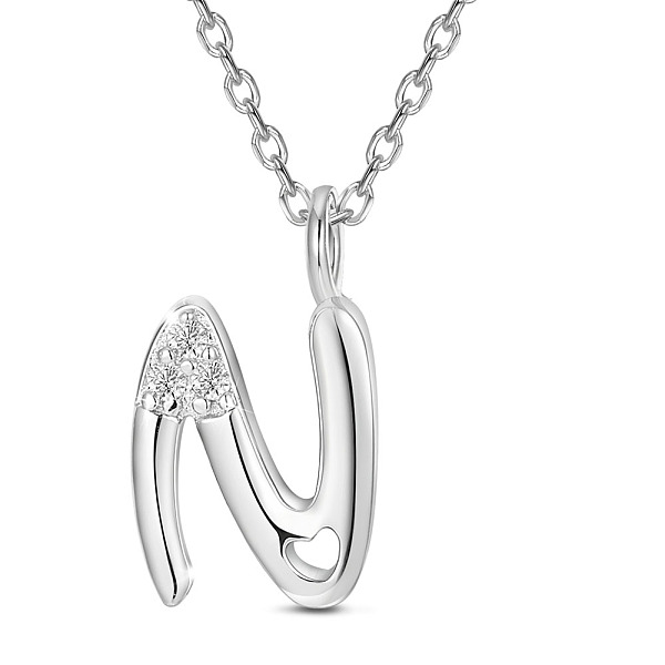 

PandaHall SHEGRACE Rhodium Plated 925 Sterling Silver Initial Pendant Necklaces, with Grade AAA Cubic Zirconia and Cable Chains, Platinum..., Clear