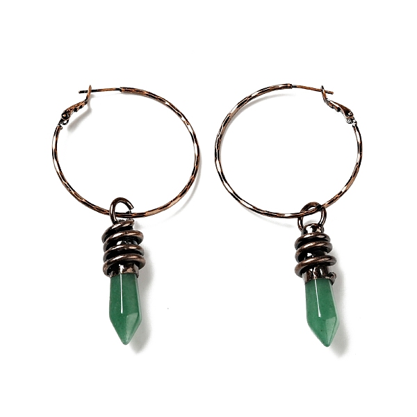 Aretes Colgantes De Aro Con Bala De Aventurina Verde Natural