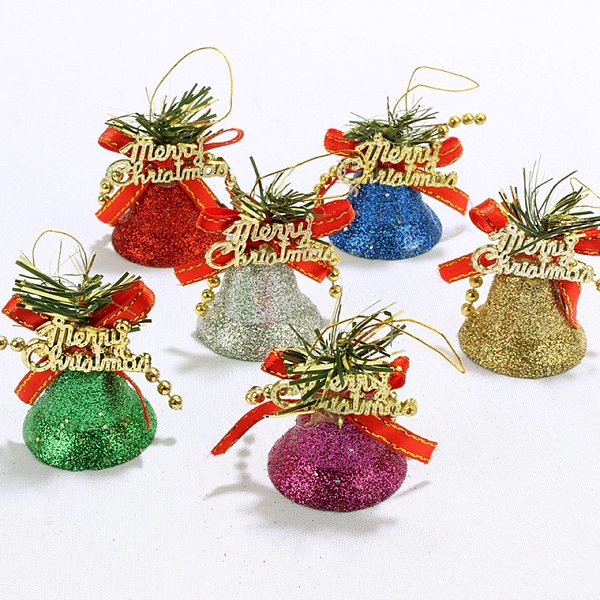 

PandaHall Gorgecraft Plastic Pendant Decorations, for Christmas, with Polyester Rope, Merry Christmas Bell, Mixed Color, 80x36mm, 6pcs/set..., Multicolor