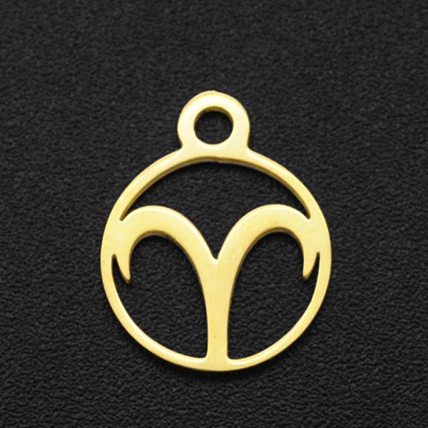 

PandaHall 201 Stainless Steel Charms, Flat Round with Constellation, Golden, Aries, 13.4x10.8x1mm, Hole: 1.5mm 201 Stainless Steel Aries