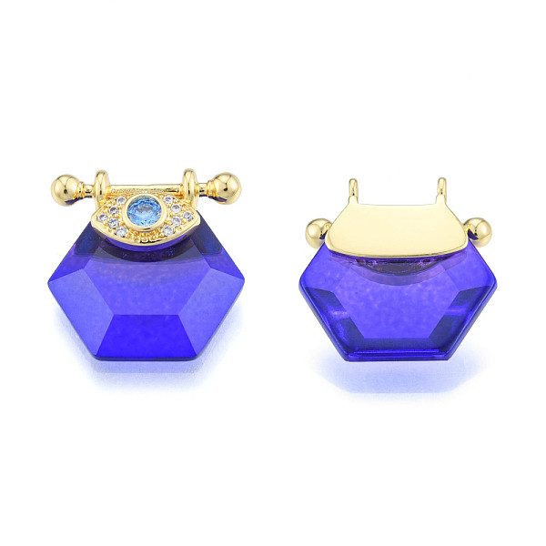 

PandaHall Brass Micro Pave Clear Cubic Zirconia Pendants, with Glass, Nickel Free, Real 18K Gold Plated, Hexagon with Eye, Mauve..., Purple