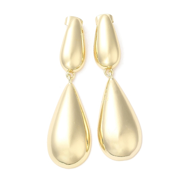 

PandaHall Brass Stud Earrings, Double Teadrop Dangle Ear Stud for Women, Real 16K Gold Plated, 55x16mm Brass Teardrop