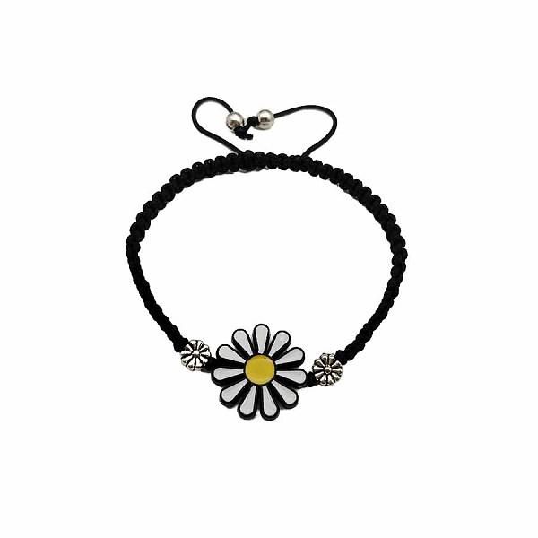 Vintage Ethnischen Stil Geschnitzt Niedlich Verstellbare Harz Blume Geflochtenen Perlen Armbänder