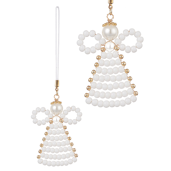 

PandaHall Christmas Glass Seed Beaded Pendant Decorations, Braided Nylon Thread Hanging Ornaments, Angel & Fairy, 125mm Glass Angel & Fairy..., White
