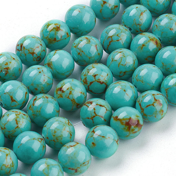 

PandaHall Synthetic Turquoise Beads Strands, Dyed, Round, Pale Turquoise, 10mm, Hole: 1mm, about 40pcs/strand, 15.7 Synthetic Turquoise..., Cyan