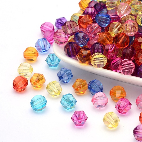 Mixed Color Transparent Acrylic Faceted Round Beads