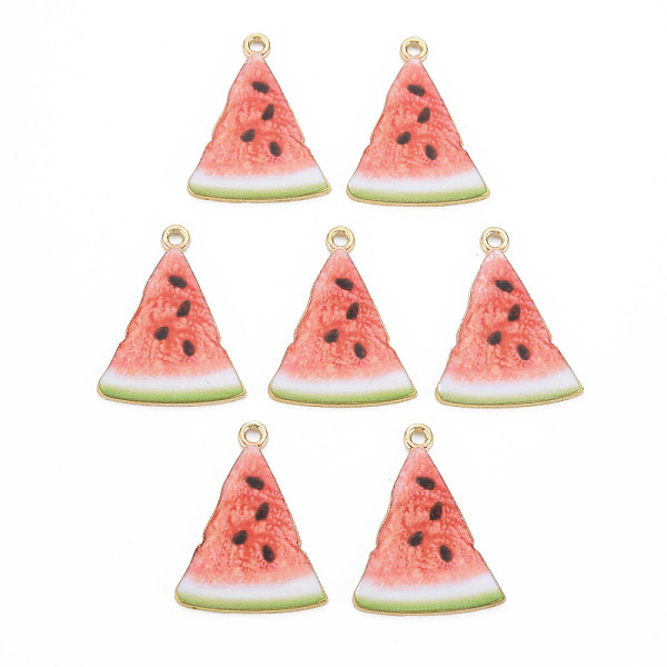

PandaHall Light Gold Alloy Enamel Pendants, Cadmium Free & Nickel Free & Lead Free, Watermelon Slice, Tomato, 28x21.5x2mm, Hole: 1.8mm..., Red