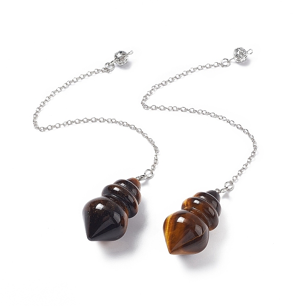 

PandaHall Natural Tiger Eye Pointed Dowsing Pendulums, with Rack Plating Brass Findings, Cadmium Free & Lead Free, Gourd, 233x2.5mm, Hole...