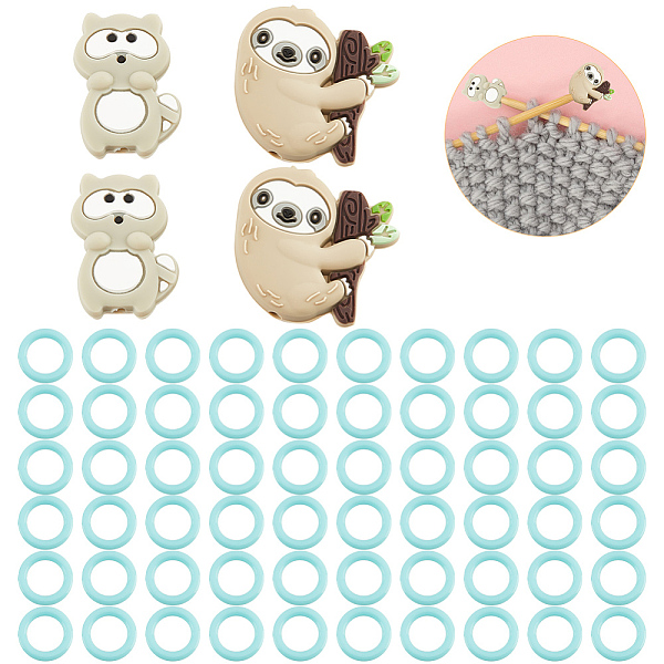

PandaHall BENECREAT Knitting Tool Kit, Including Sloth & Raccoon Silicone Needles Protectors Stoppers, Plastic Knitting Stitch Maker Rings..., Multicolor