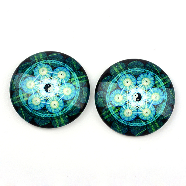 

PandaHall Glass Cabochons, Half Round/Dome, Kaleidoscope Pattern, Sea Green, 12x4mm Glass Half Round Green