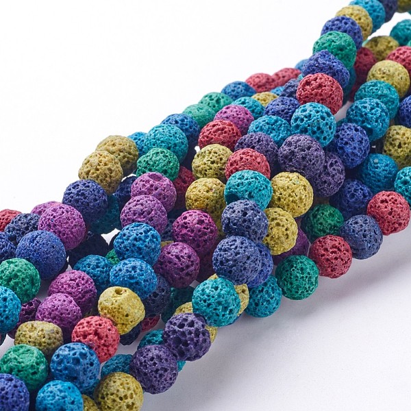 

PandaHall Natural Lava Rock Beads Strands, Dyed, Round, Colorful, 8mm, Hole: 1mm, about 50pcs/strand, 15.7 inch Lava Rock Round Multicolor