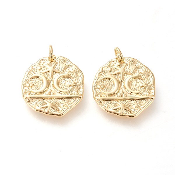 

PandaHall Brass Pendants, with Jump Rings, Long-Lasting Plated, Flat Round with Moon & Star, Real 18K Gold Plated, 19.5x17.7x3.2mm, Jump...