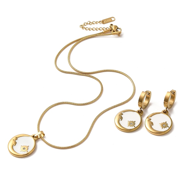 

PandaHall Moon & Flower Golden 304 Stainless Steel Jewelry Set with Enamel, Dangle Hoop Earrings and Pendant Necklace, White, Necklaces...