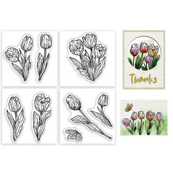

PandaHall 4Pcs 4 Styles PVC Stamp, for DIY Scrapbooking, Tulip, 55x55mm, 1pc/style Plastic Flower