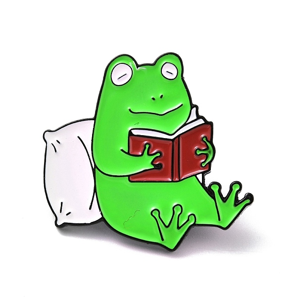 

PandaHall Frog with Book Enamel Pin, Cartoon Alloy Badge for Backpack Clothes, Electrophoresis Black, Lime, 28x29x1.8mm Alloy+Enamel Green