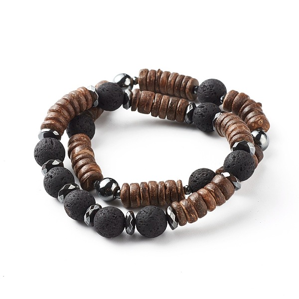 

PandaHall Natural Coconut Rondelle Beads Stretch Bracelets Set for Men Women, Natural Lava Rock & Non-Magnetic Synthetic Hematite Bracelets...